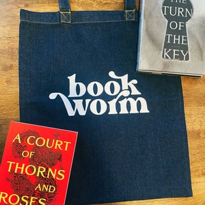 Bookworm Tote Bag | Modern Cotton Canvas Tote Bag for Literature Lovers | Eco Conscious Reusable Library Bag, Bookworm Design