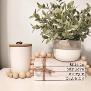 Our Love Story Custom Book Stack, Engagement Gift, Wedding Gift, Wedding Decor, Gifts for Her, Custom Gift, Stamped Books