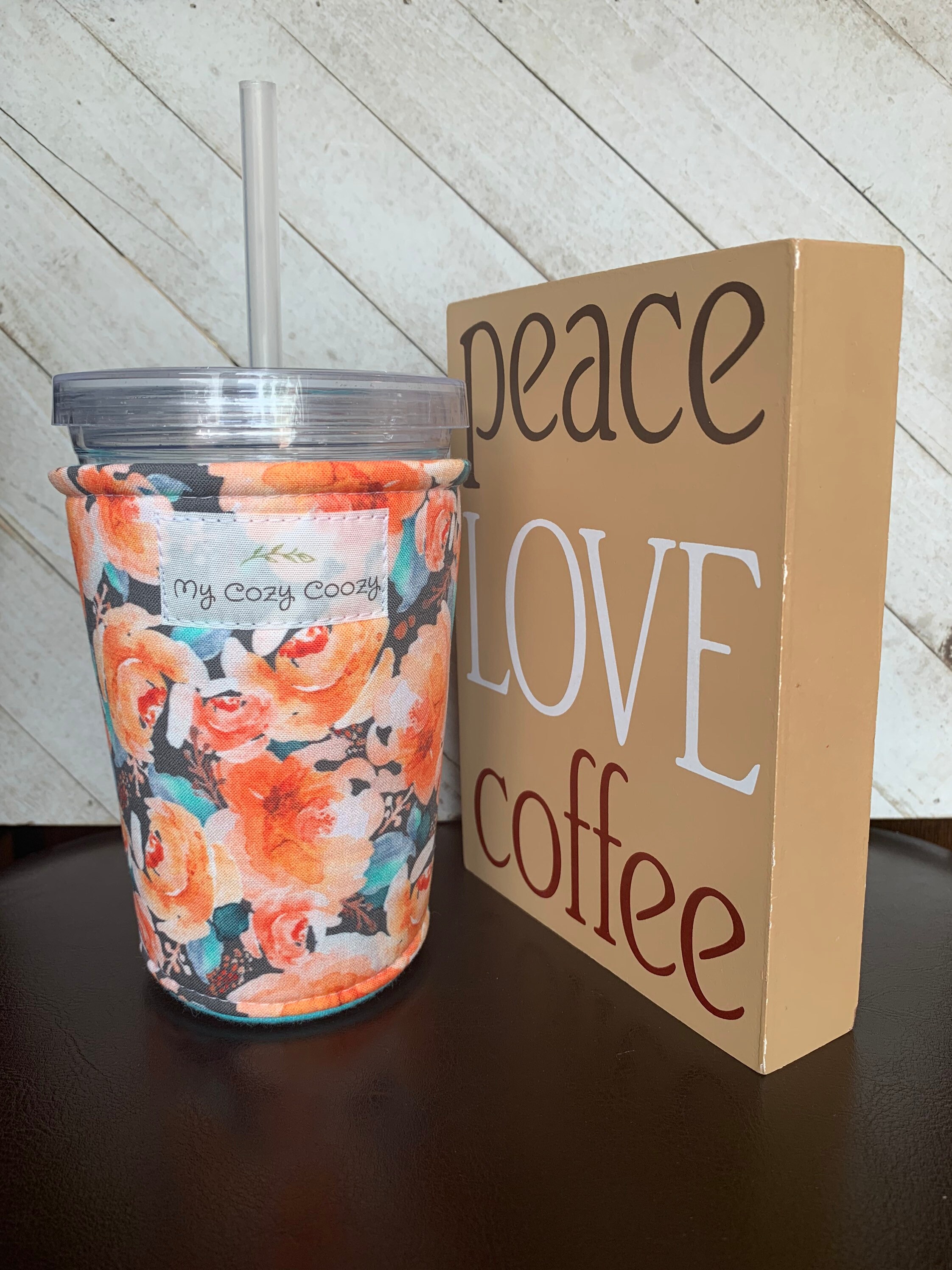 Cozies On the farm print iced coffee cozy reusable fabric coffee sleeve ...