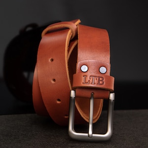 Mens Leather Belt, Personalized with Initials Belt, Custom Belt for Men with Mono, Monogrammed Leather Belt