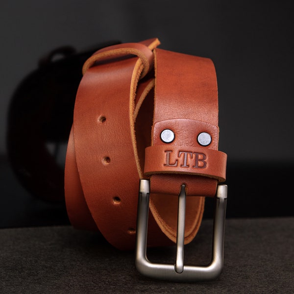 Mens Leather Belt, Personalized with Initials Belt, Custom Belt for Men with Mono, Monogrammed Leather Belt
