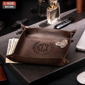 Personalized Office Desk Leather Organizer, Office Desk Leather Tray, Personalized Desk Catchall, Leather Desk Caddy, Desk Storage Tray