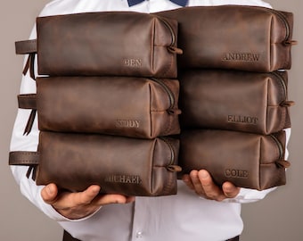 Groomsmen toiletry bags set of 6 or single groomsman bag, leather case groomsmen gift, groom toiletry bag, groomsmen proposal gift