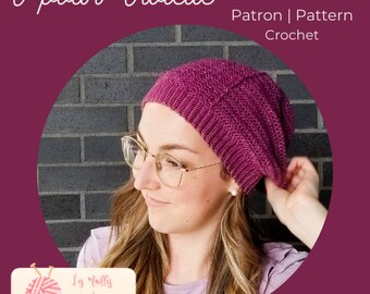 Crochet pattern PDF FILE V pour Violette, tuque beanie lousse, patron - V is for Violet slouchy hat fingering weight