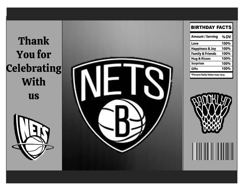 Nets Personalized Chip Bag Digital File. Brooklyn Nets Party Etsy