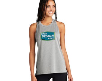 Könnte beinhalten: Graues Tanktop mit einem blauen und gelben Rechteck, auf dem "YOUR DESIGN HERE" steht.