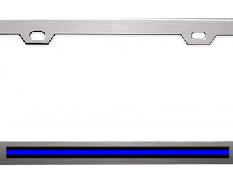 Thin Blue Line Chrome Metal License Plate Frame, Police Support