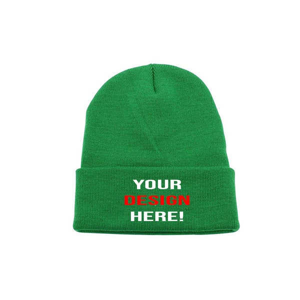 Custom made Design Your Own Knit Cap, Custom Text Skull Hat, Personalized Beanie, Embroidered with Color Choices  Any Text Any Text color