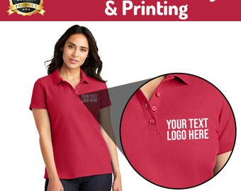 Stitched Logo on Women's Premium Quality Cotton Athletic Polo Shirt.