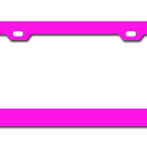 May include: A bright pink license plate frame with rounded corners and two holes at the top.