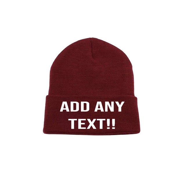 Maroon Acrylic Beanie for Men & Women Custom Personalized Text Skull Cap Hats  Any Text Any Text color