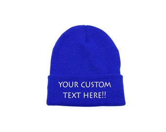 Embroidered Custom Text Beanie: Knit Cuffed Hat