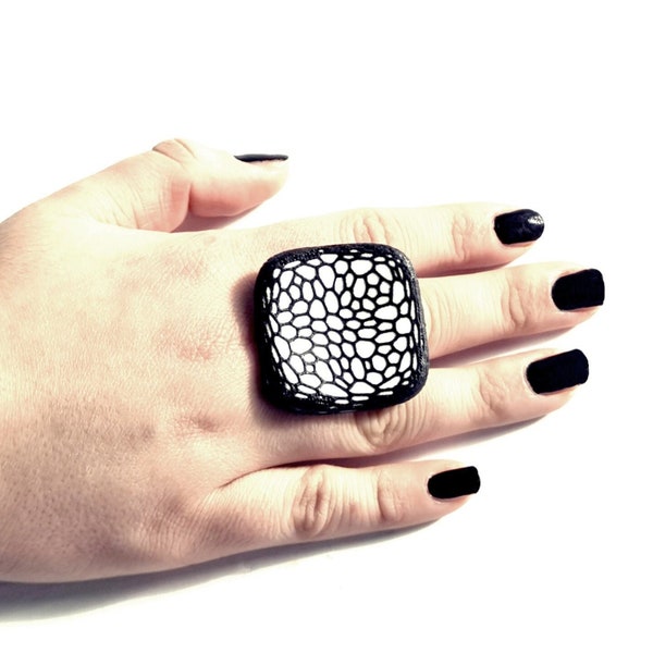 Modern Trendy Square Ring, Chunky Adjustable Ring for Women, Bold Unique Ring, Fashion Jewelry, Huge Contemporary Ring, Oversized Statement