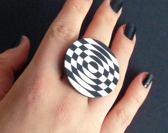 Black and White Chunky Ring, Unique Ring, Abstract Ring, Geometric Ring, Cool Ring, Ring for Women, Modern Jewelry, Big Bold Ring