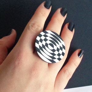 Black and White Chunky Ring, Unique Ring, Abstract Ring, Geometric Ring, Cool Ring, Ring for Women, Modern Jewelry, Big Bold Ring