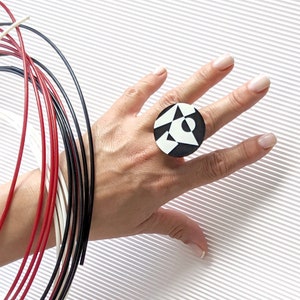 Bold Geometric Ring, Chunky Ring, Black and White Jewelry, Unusual Rings for Women, Statement Ring, Contemporary Jewelry