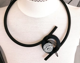 Statement Necklace, Contemporary Modern Necklace, Black and White Rubber Necklace, Unique Extravagant Necklace, Gift For Her