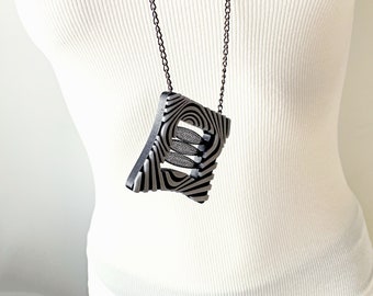 Statement modern long chain necklace with abstract geometric pendant for women