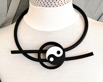 Yin Yang Statement Necklace, Contemporary Necklace, Black and White  Necklace, Rubber Necklace, Unique Extravagant Necklace