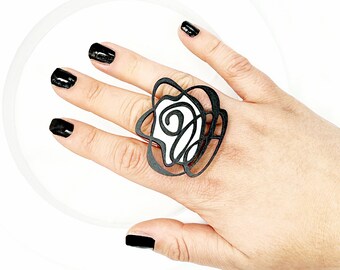 Grosse bague ajustable en forme de roses cocktail pour femme, bijoux contemporains