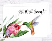 Get Well Card Printable Card Instant Download Floral HummingbirdCard Boho Card Cactus Protea Flowers Card Get Well Soon Card