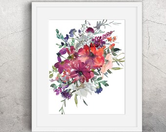 Printable Art Instant Download Maroon floral flowers