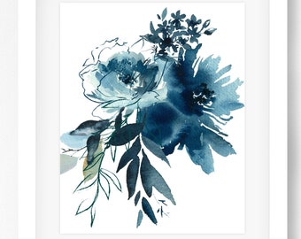 Printable Art Instant Download Blue Navy Indigo Bouquet B