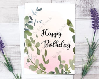 Birthday Card Printable Card Instant Download Eucalyptus Card Boho Card