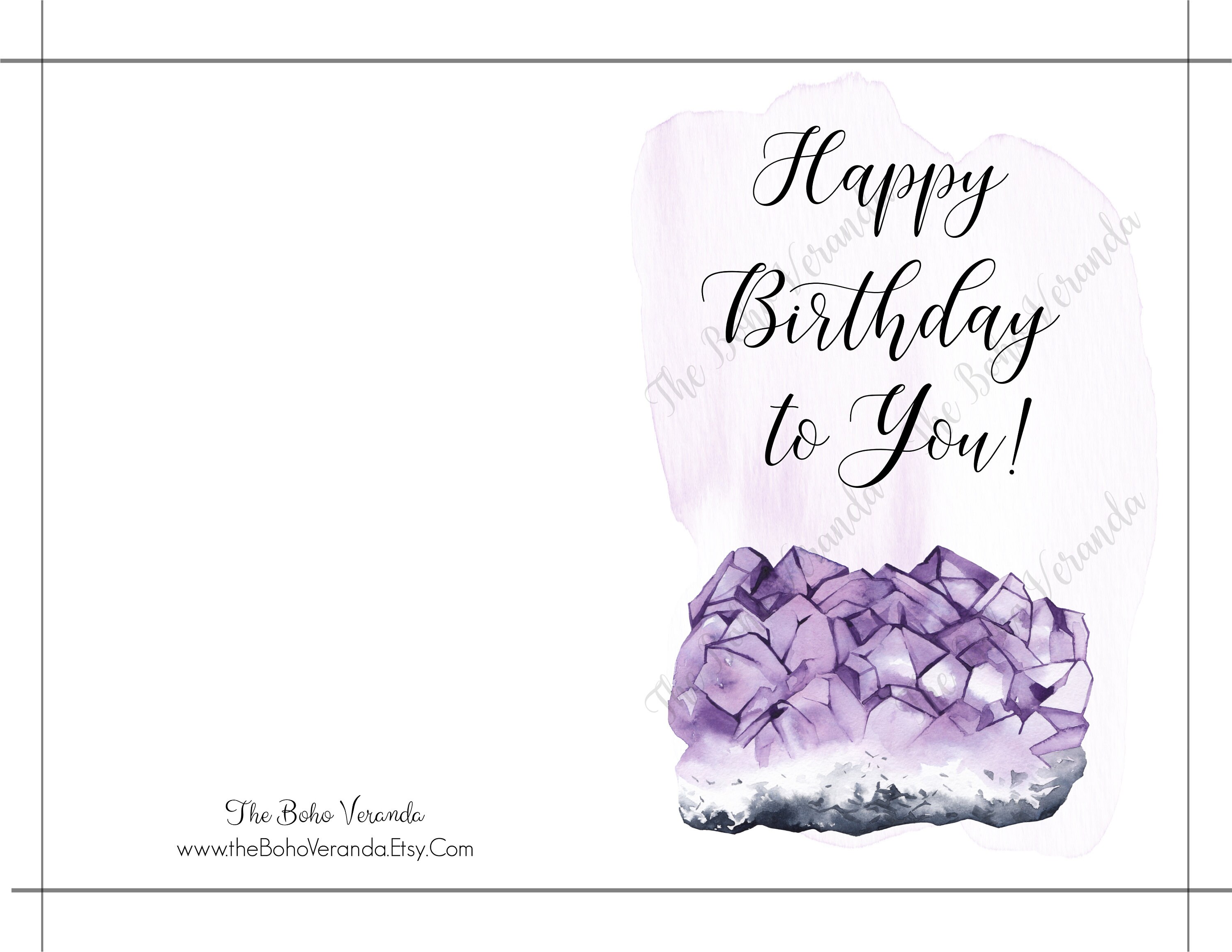Happy Birthday Card Printable Card Instant Download Amethyst Crystal