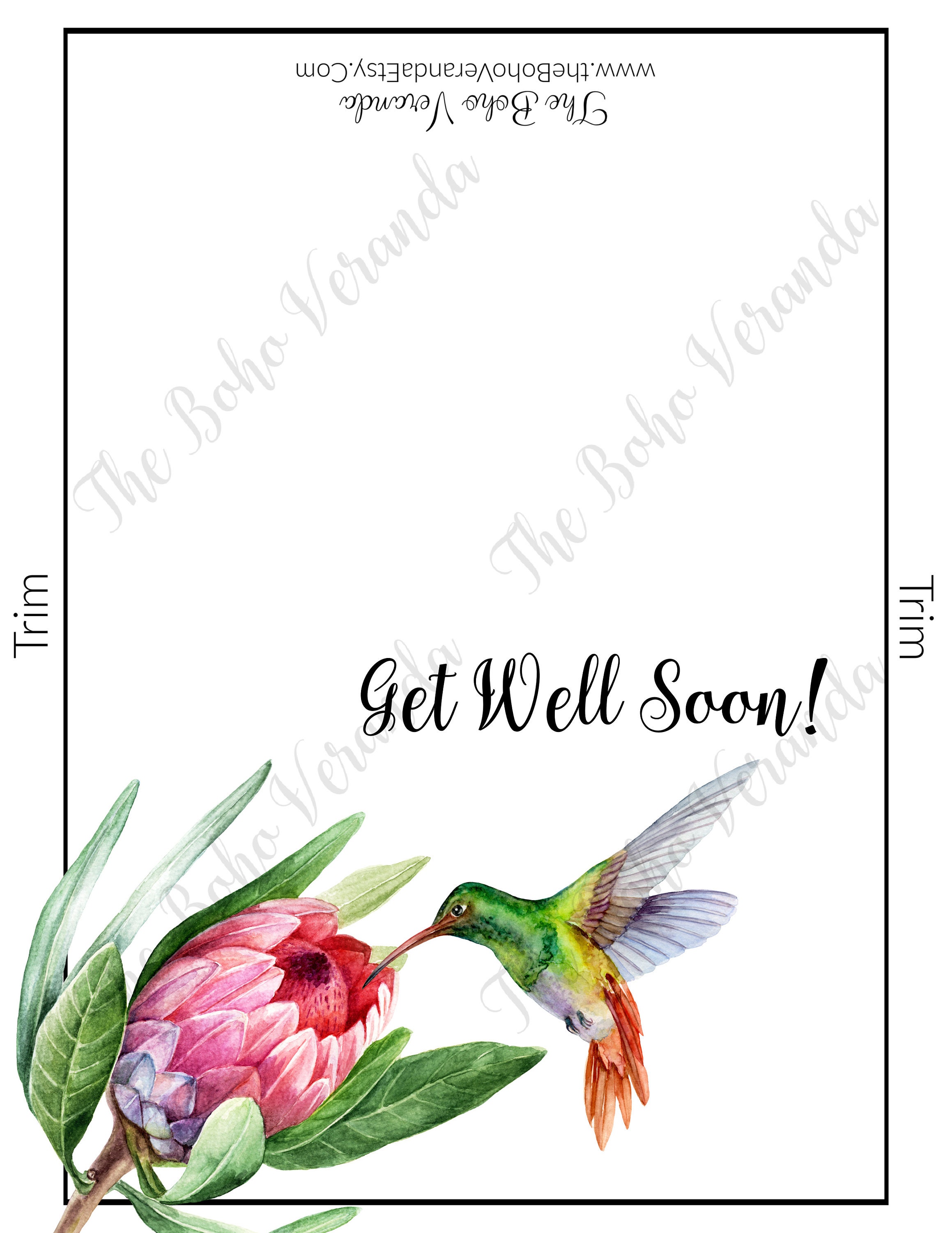 Get Well Card Printable Card Instant Download Floral Hummingbirdcard ...