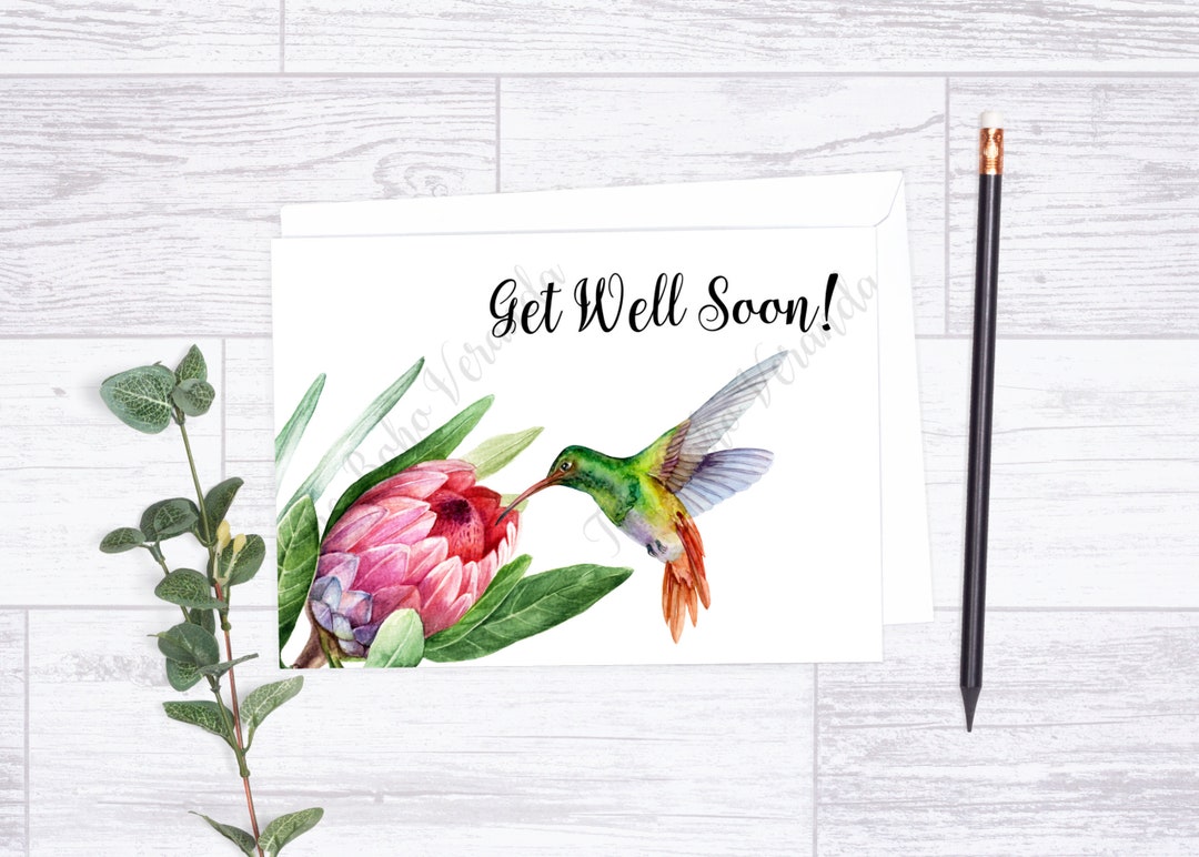 Get Well Card Printable Card Instant Download Floral Hummingbirdcard ...