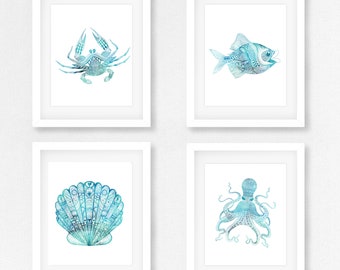 Printable Art Instant Download Aqua Sea Life Marine Life Ocean | Etsy
