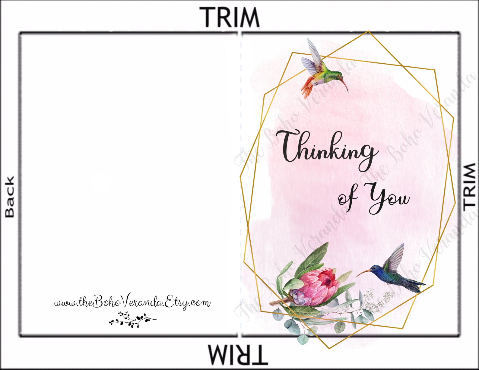 Thinking Of You Card Printable Card Instant Download Floral Etsy