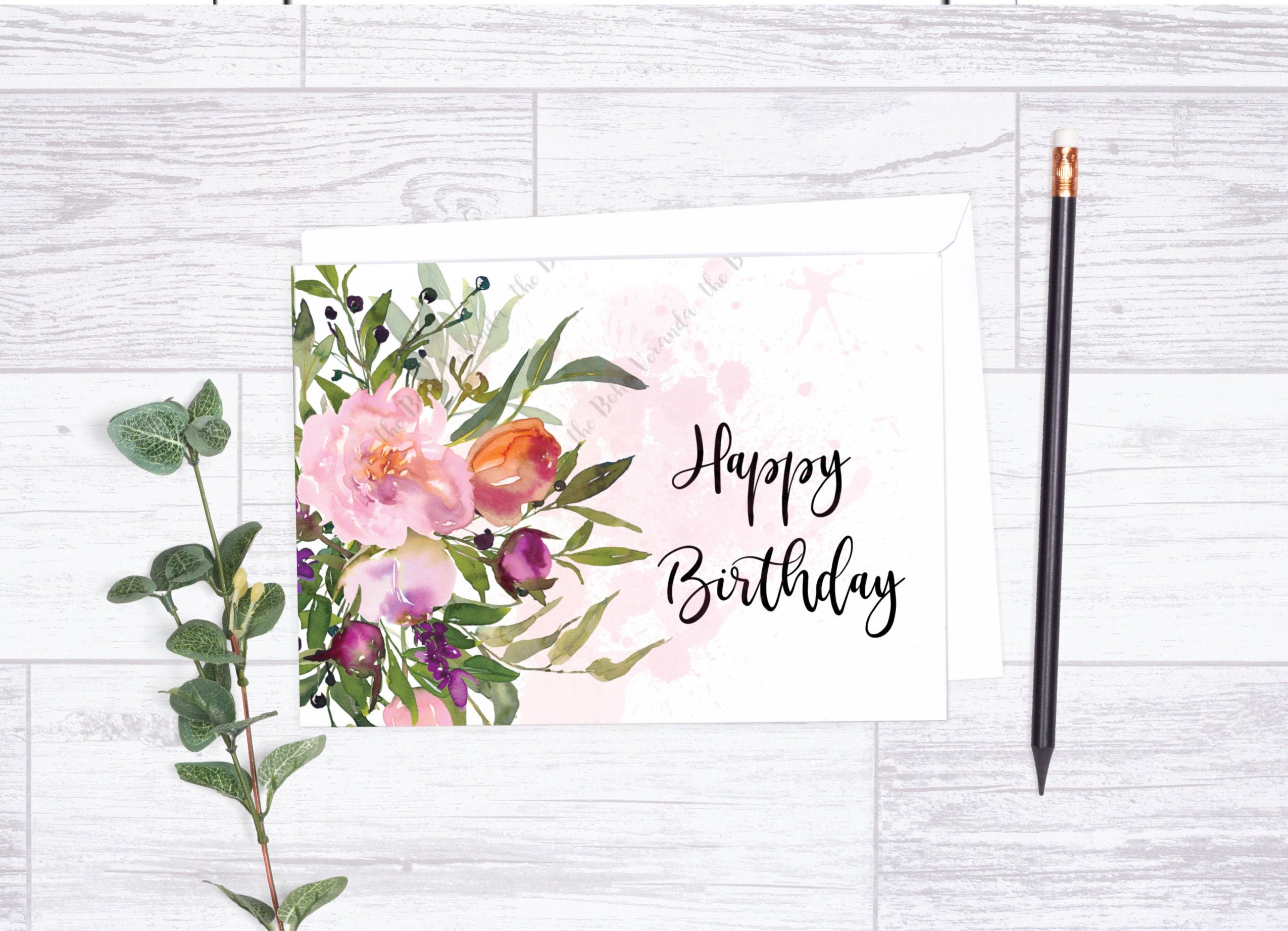 Birthday Card Printable Card Instant Download Floral Pink | Etsy