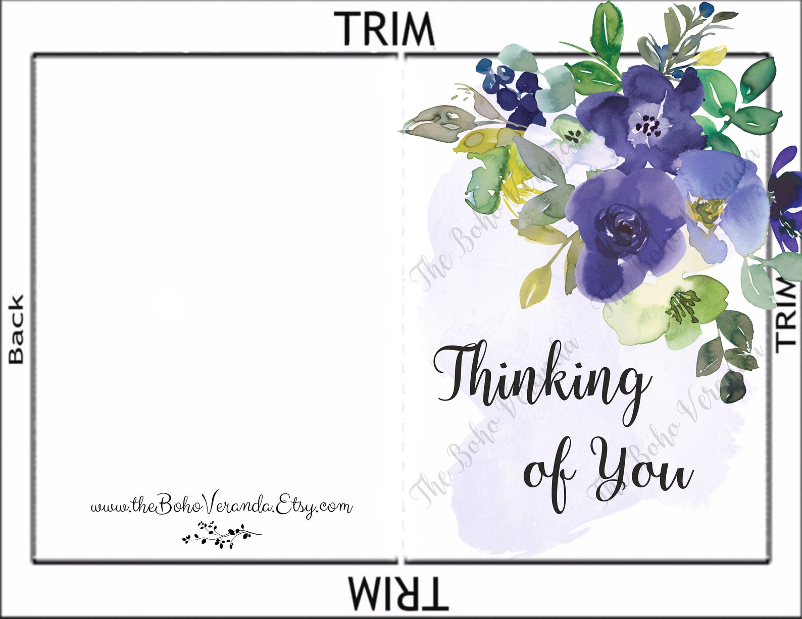Thinking of You Card Printable Card Instant Download Floral Etsy