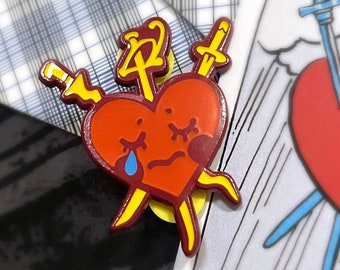 Three of Swords Tarot Card Buddy 1.75” Hard Enamel Pin