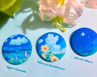 Ghibli Inspired Buttons - Kiki's Delivery Service, My Neighbor Totoro, and Howl's Moving Castle