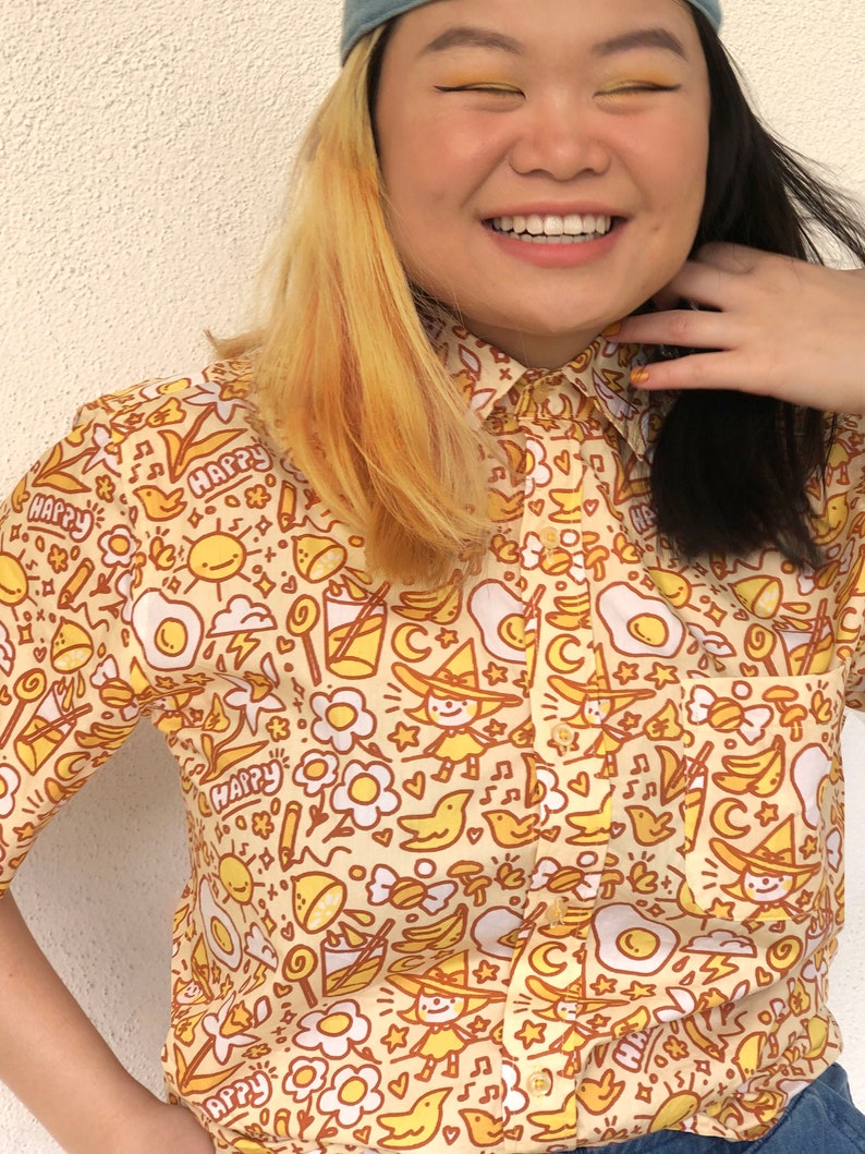 Yellow Happy Witch Button Up Collared Shirt image 2