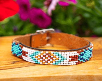Katzenhalsband, Katzenhalsband Leder, Katzenhalsband mit Perlen, Abbruchhalsband, Katzenhalsband, Katzenhalsband mit Azteken-Muster