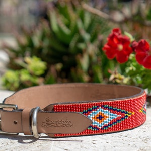 Red dog collar with Brazilian glass beads image 1