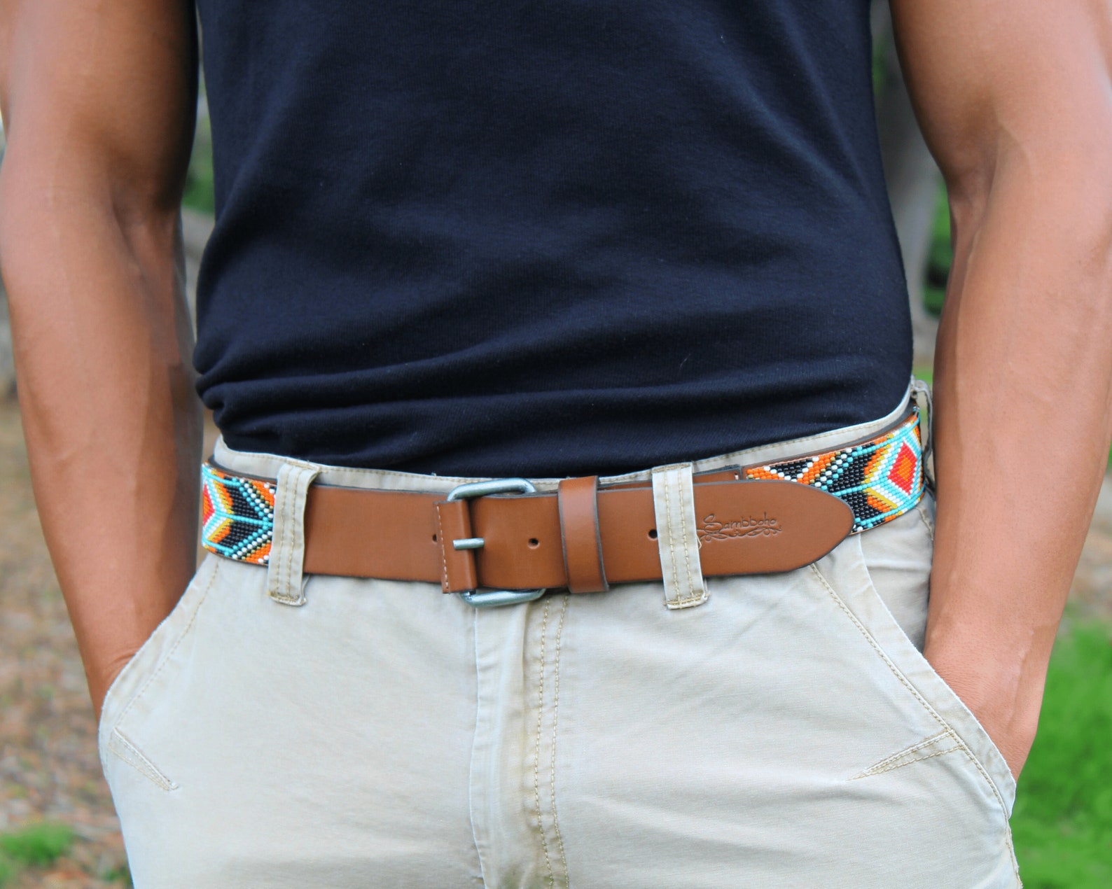 beaded leather belt