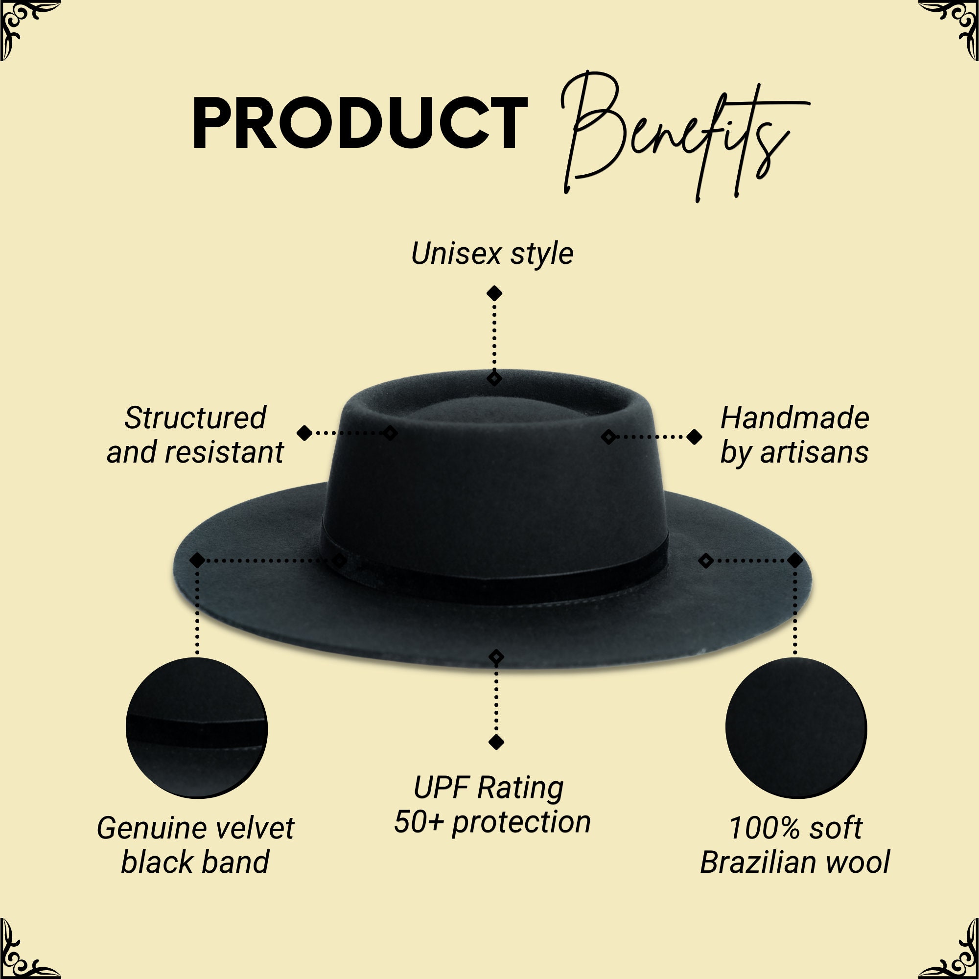 Black Wool Boater Hat: Wide Brim Fedora With Velvet Band - Etsy display picture 1