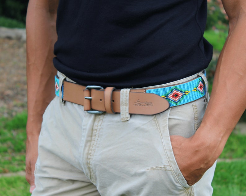 beaded leather belt