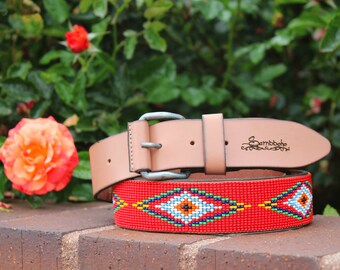 Handmade Red Southwestern Style Belt Handmade Beaded Leather Belt: Red Western Rodeo Style - Etsy main image 3