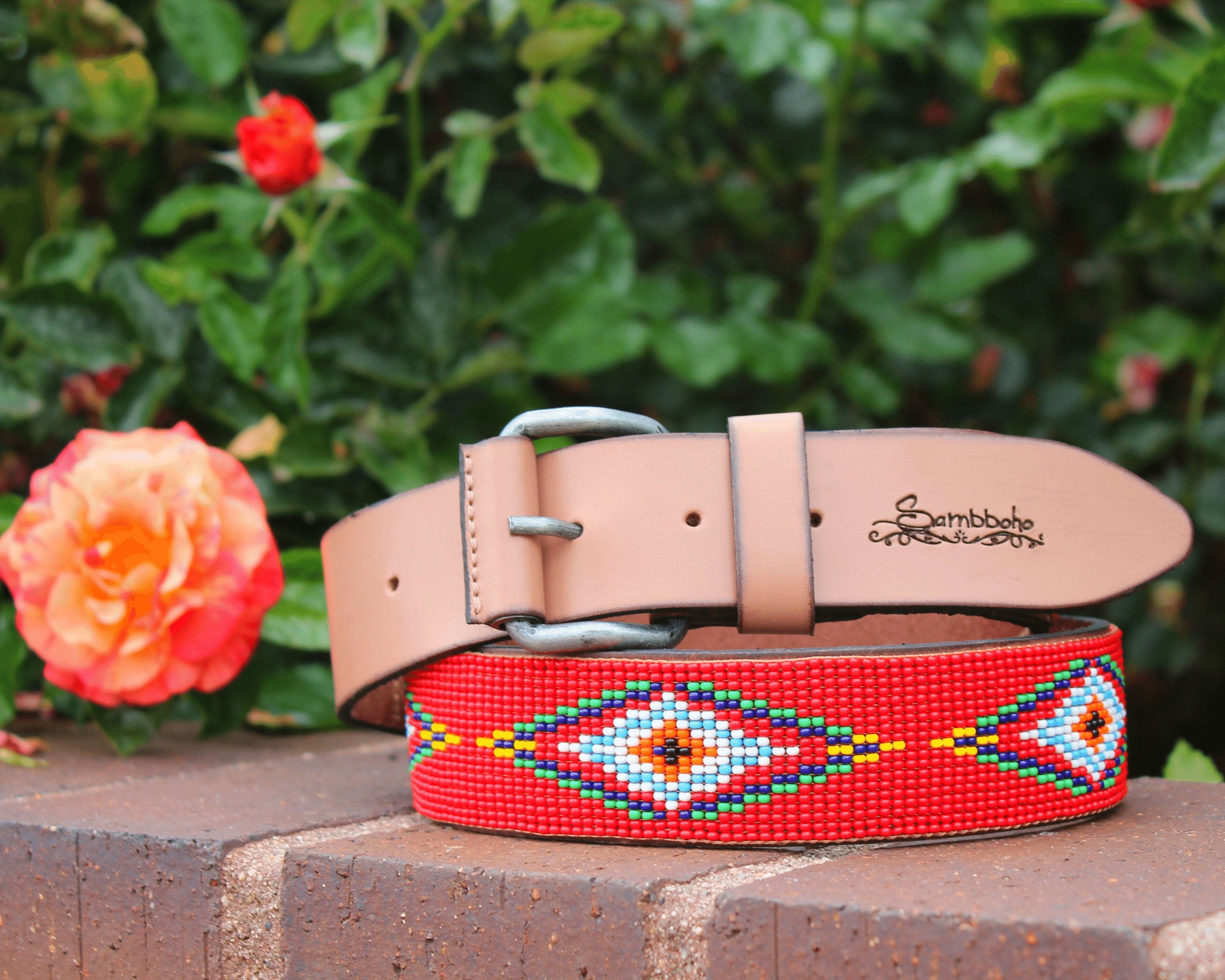 Handmade Beaded Leather Belt: Red Western Rodeo Style - Etsy display picture 3