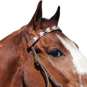 Beaded Horse Browband with Snaps: Full Grain Leather, Western Style