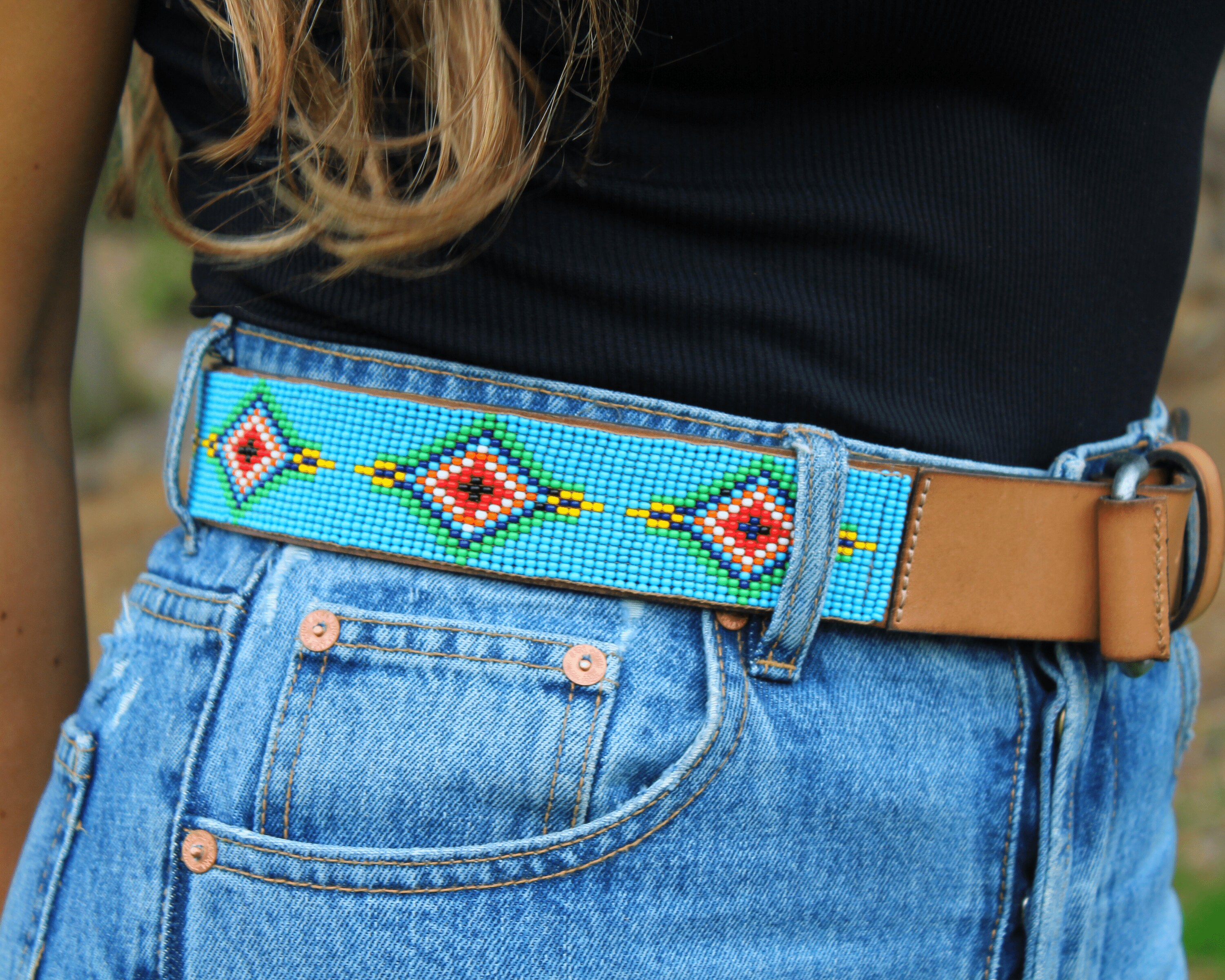 Handmade Beaded Leather Belt: Brazilian Full Grain Leather  display picture 2