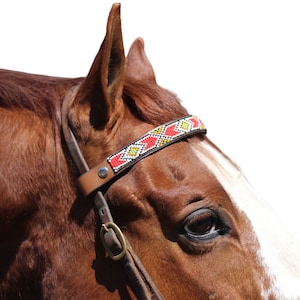 Beaded Horse Browband with Snaps: Full Grain Leather, Western Style