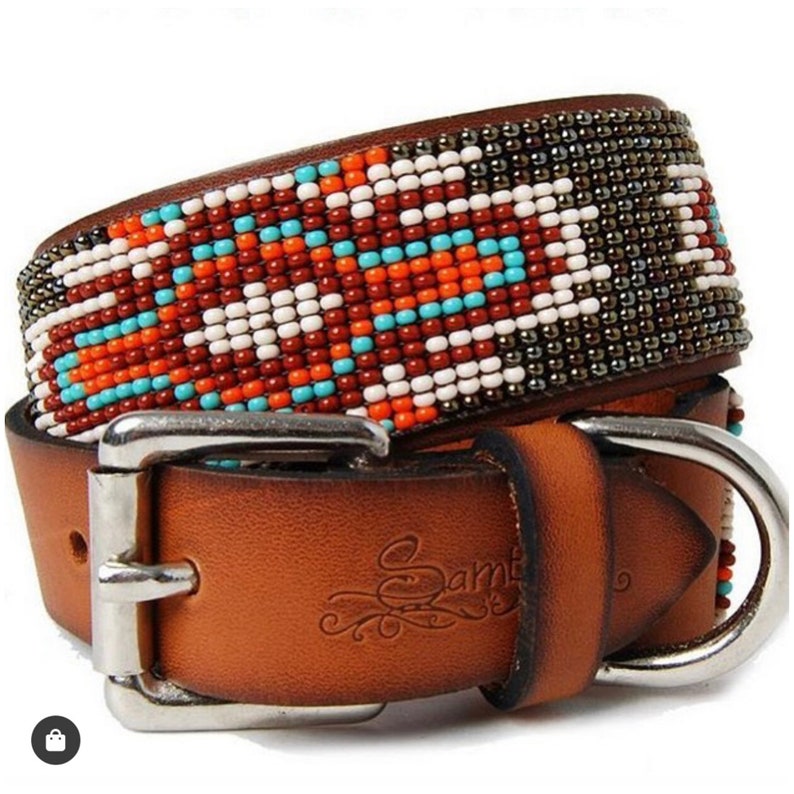 Native beaded dog collar from brazil in leather Etsy