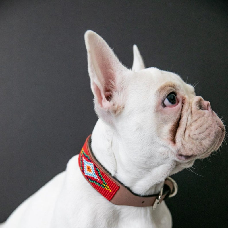 Red dog collar with Brazilian glass beads image 7